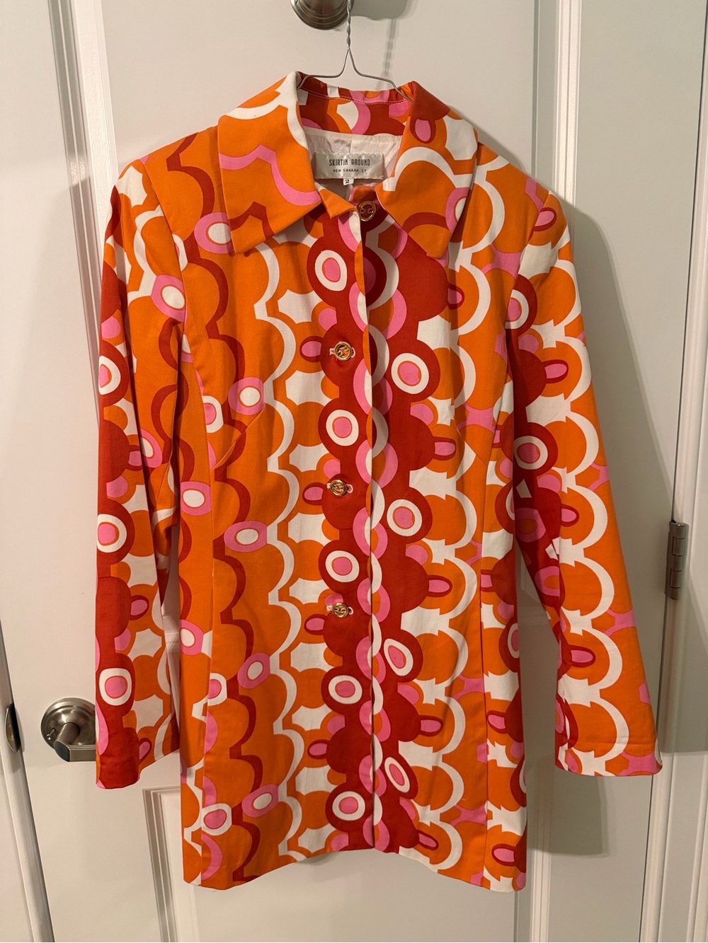 Skirtin Around Orange Pink White Retro Print Jacket